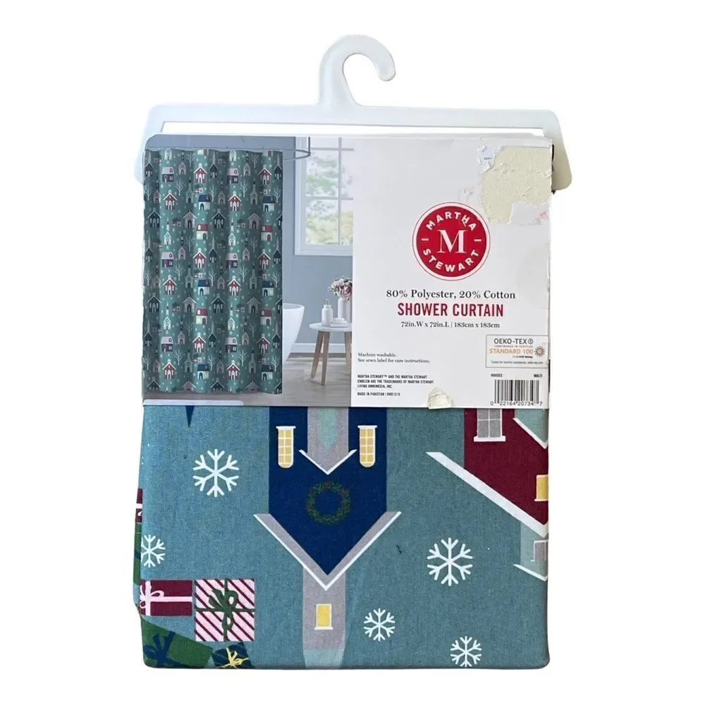 Martha Stewart SHOWER CURTAIN Holiday Christmas Snow Village Shower Curtain NWT